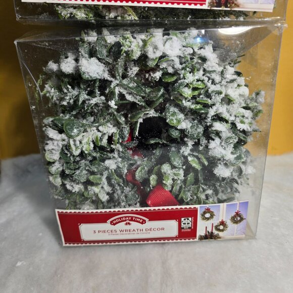 Holiday Time Set of Two, 3 Pieces Wreath Decor - Flocked - 6.5 inch diameter ea. - Picture 3 of 5